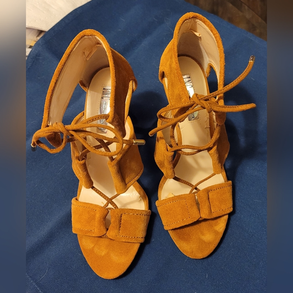 Heels, suede leather, lace up front 7.5